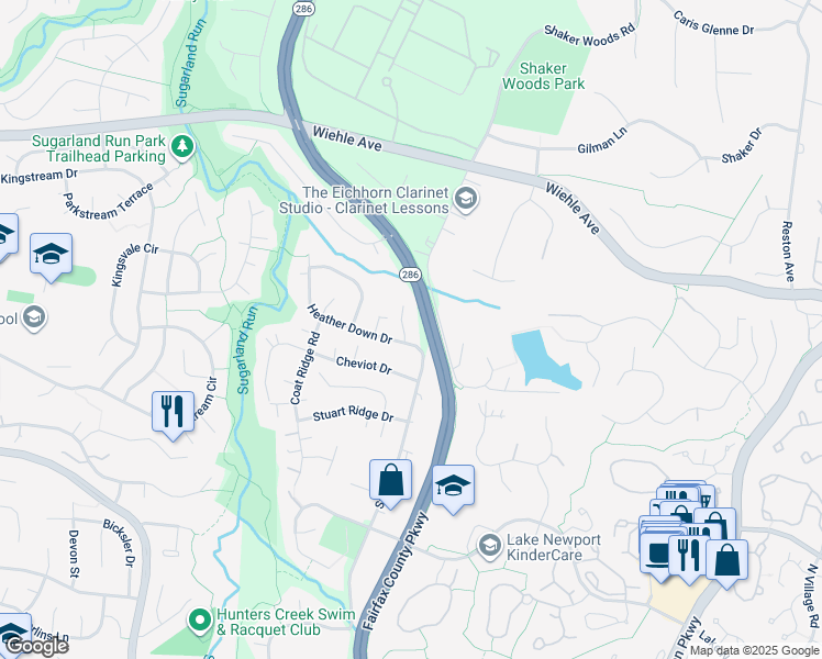map of restaurants, bars, coffee shops, grocery stores, and more near 1409 Northpoint Glen Court in Herndon