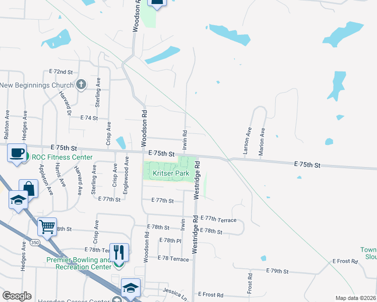 map of restaurants, bars, coffee shops, grocery stores, and more near 11905 East 75th Street in Raytown