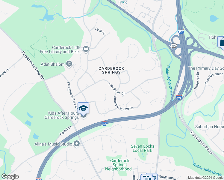 map of restaurants, bars, coffee shops, grocery stores, and more near 8204 Lilly Stone Drive in Bethesda