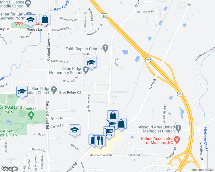 map of restaurants, bars, coffee shops, grocery stores, and more near 2940 Leeway Drive in Columbia