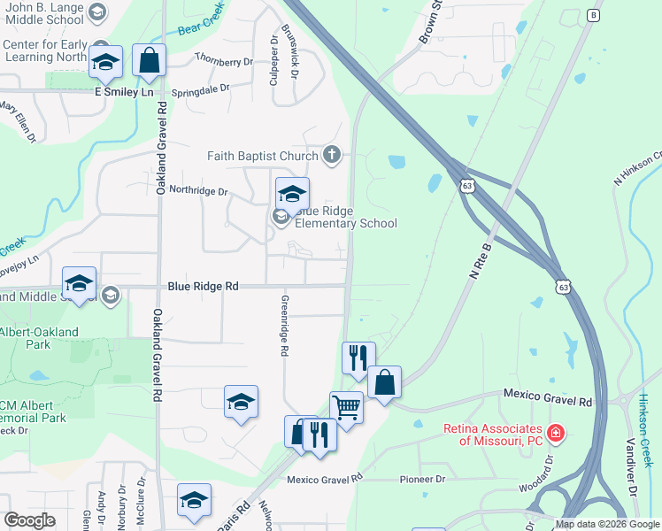map of restaurants, bars, coffee shops, grocery stores, and more near 2924 Leeway Drive in Columbia
