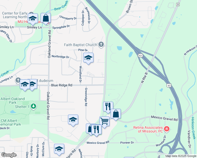 map of restaurants, bars, coffee shops, grocery stores, and more near 2916 Leeway Drive in Columbia