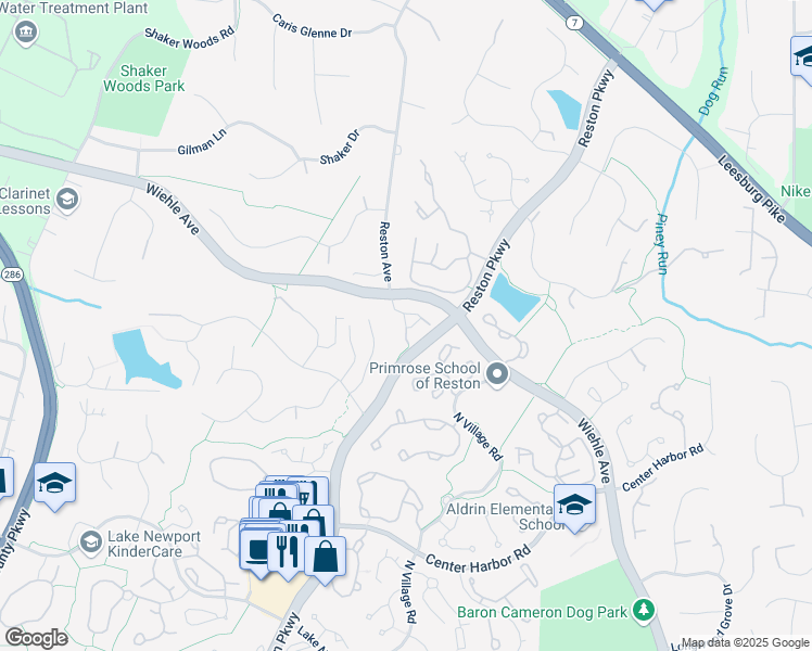 map of restaurants, bars, coffee shops, grocery stores, and more near Red Hawk Circle in Reston