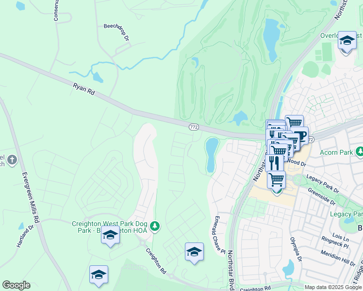 map of restaurants, bars, coffee shops, grocery stores, and more near 42122 Hazel Grove Terrace in Brambleton