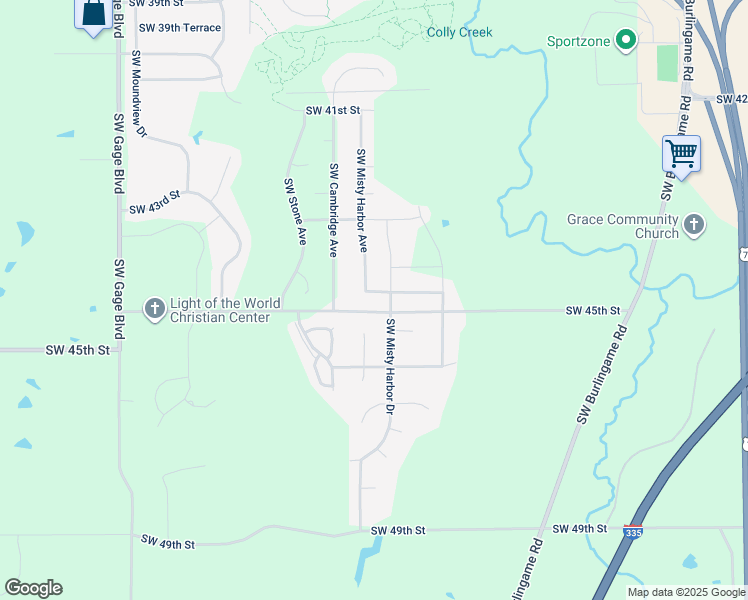 map of restaurants, bars, coffee shops, grocery stores, and more near 3407 Southwest 44th Terrace in Topeka
