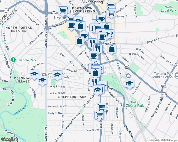 map of restaurants, bars, coffee shops, grocery stores, and more near 101 Independence Avenue Southeast in Washington