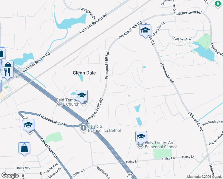 map of restaurants, bars, coffee shops, grocery stores, and more near 11485 Old Prospect Hill Rd in Glenn Dale