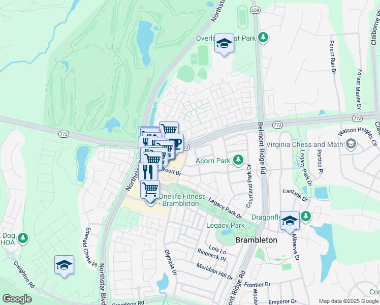 map of restaurants, bars, coffee shops, grocery stores, and more near 42598 Magellan Square in Ashburn