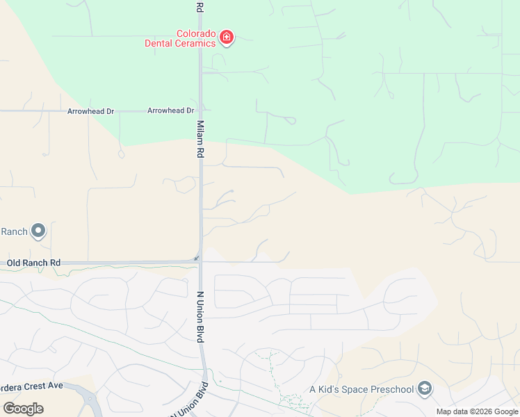 map of restaurants, bars, coffee shops, grocery stores, and more near 10625 Milam Road in Colorado Springs