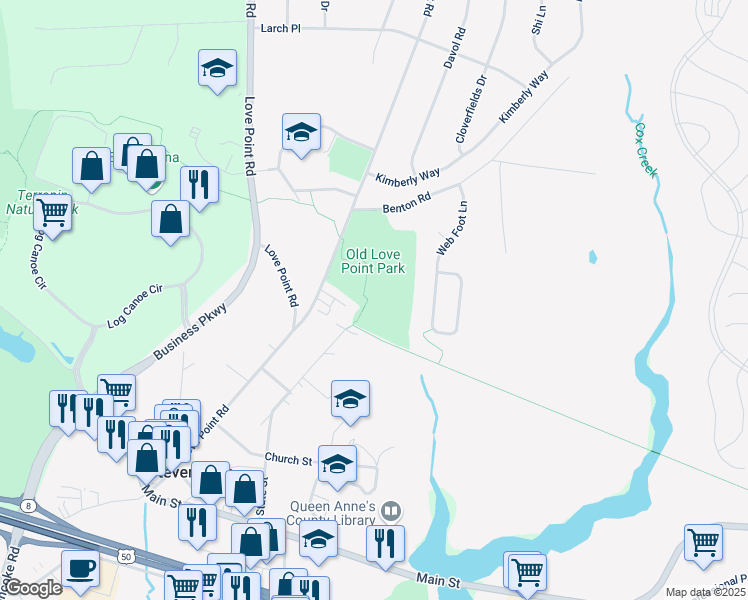 map of restaurants, bars, coffee shops, grocery stores, and more near 200 Terrapin Grove in Stevensville