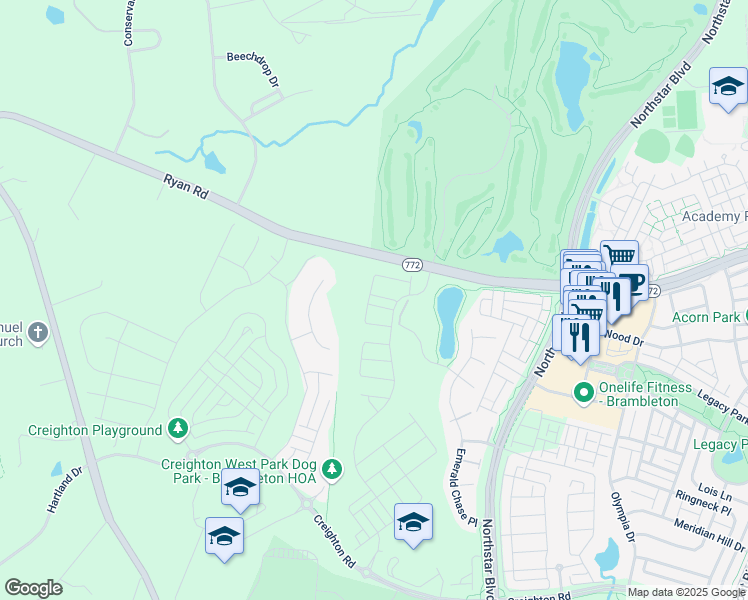 map of restaurants, bars, coffee shops, grocery stores, and more near 42104 Hazel Grove Terrace in Brambleton