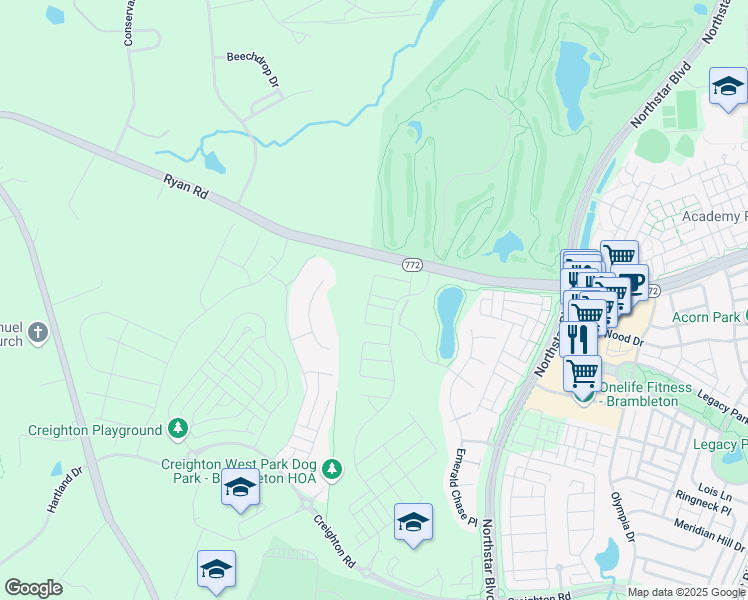 map of restaurants, bars, coffee shops, grocery stores, and more near 42104 Hazel Grove Terrace in Brambleton