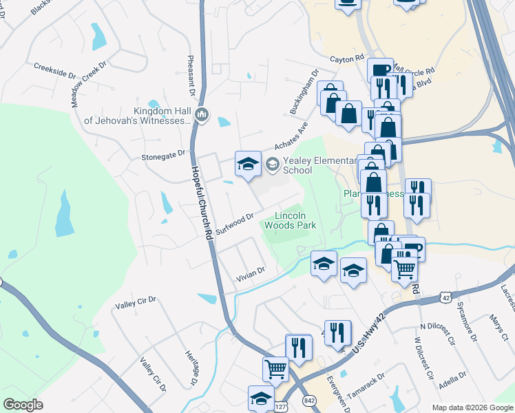 map of restaurants, bars, coffee shops, grocery stores, and more near 217 Surfwood Dr in Florence