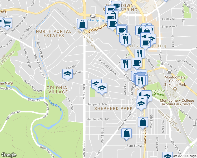 map of restaurants, bars, coffee shops, grocery stores, and more near 1404 Leegate Road Northwest in Washington