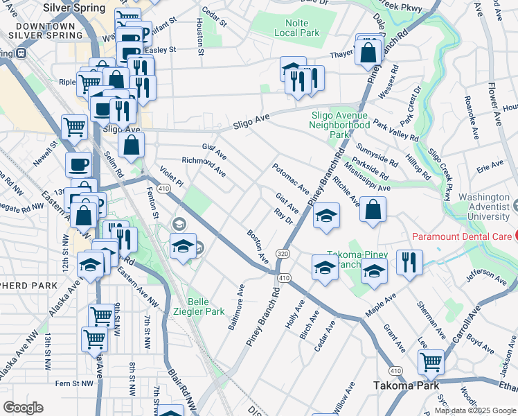map of restaurants, bars, coffee shops, grocery stores, and more near 101 Independence Avenue Southeast in Washington