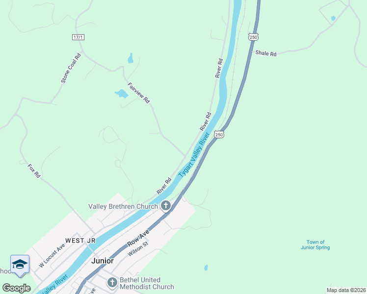 map of restaurants, bars, coffee shops, grocery stores, and more near 16 Fairview Road in Belington