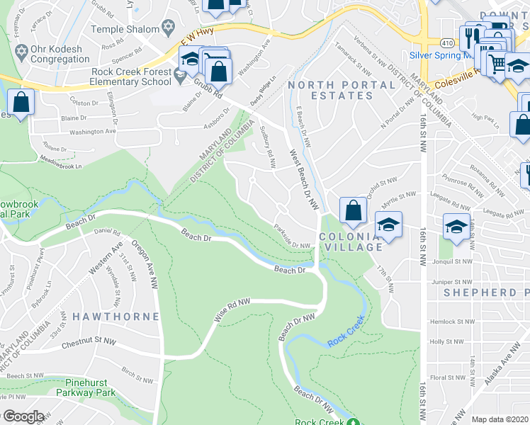 map of restaurants, bars, coffee shops, grocery stores, and more near 1919 Parkside Drive Northwest in Washington