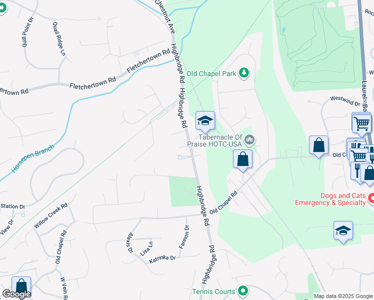 map of restaurants, bars, coffee shops, grocery stores, and more near 7008 Highbridge Road in Bowie
