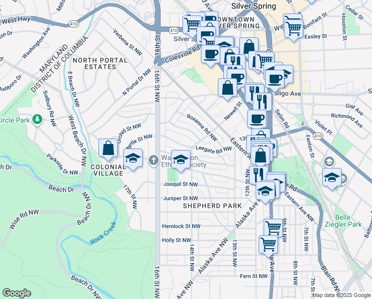 map of restaurants, bars, coffee shops, grocery stores, and more near 1404 Leegate Road Northwest in Washington