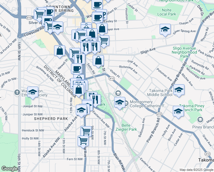 map of restaurants, bars, coffee shops, grocery stores, and more near 101 Independence Avenue Southeast in Washington