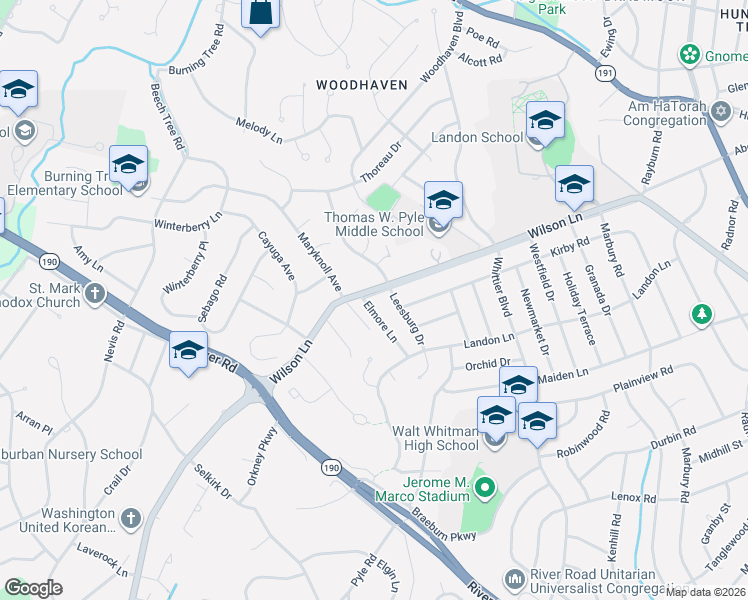 map of restaurants, bars, coffee shops, grocery stores, and more near 6508 Wilson Lane in Bethesda