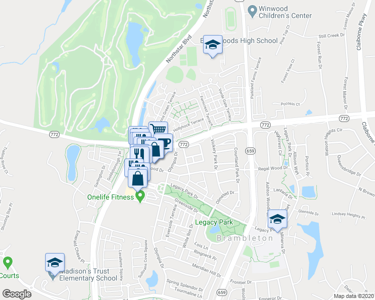 map of restaurants, bars, coffee shops, grocery stores, and more near 42580 Magellan Square in Ashburn