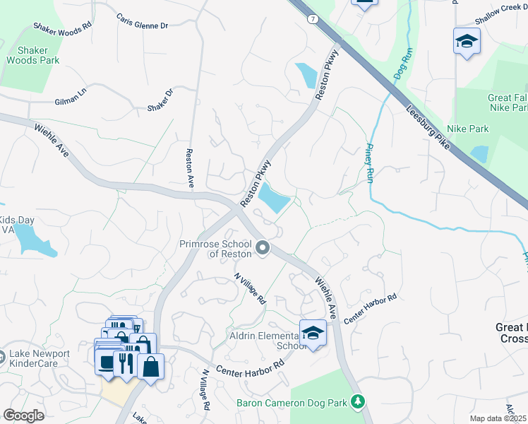 map of restaurants, bars, coffee shops, grocery stores, and more near 1217 Weatherstone Court in Reston