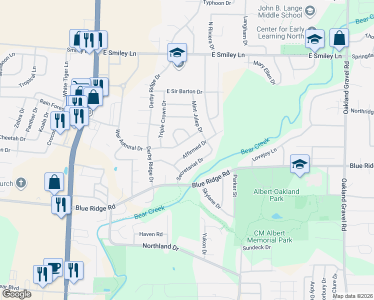 map of restaurants, bars, coffee shops, grocery stores, and more near 1521 Affirmed Drive in Columbia