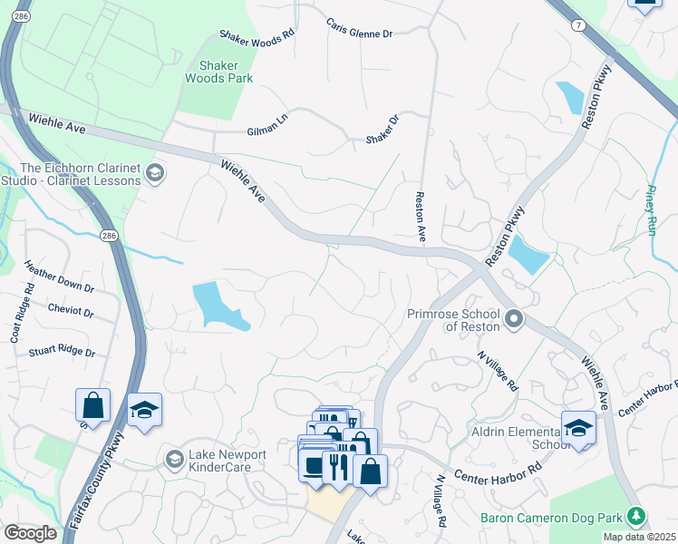 map of restaurants, bars, coffee shops, grocery stores, and more near 1284 Auburn Grove Lane in Reston