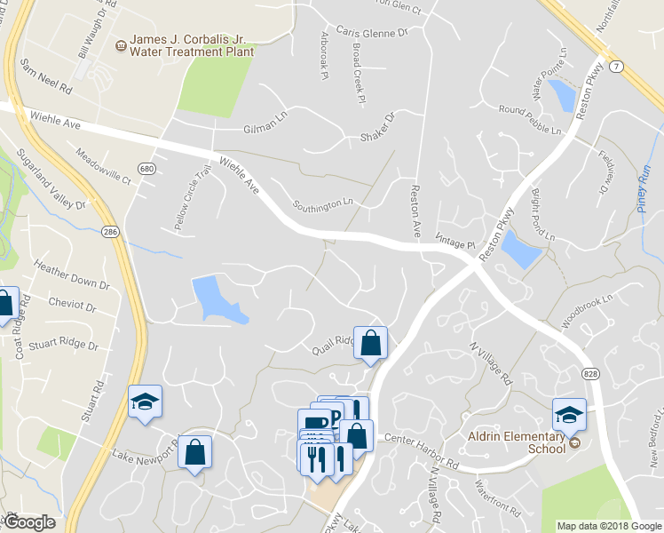 map of restaurants, bars, coffee shops, grocery stores, and more near 1284 Auburn Grove Lane in Reston