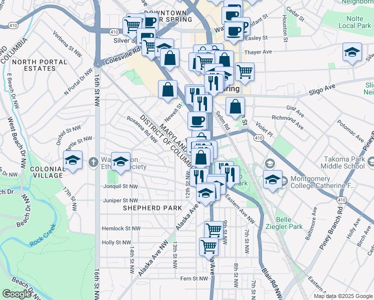map of restaurants, bars, coffee shops, grocery stores, and more near 101 Independence Avenue Southeast in Washington