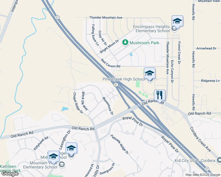 map of restaurants, bars, coffee shops, grocery stores, and more near 10836 Tincup Creek Point in Colorado Springs