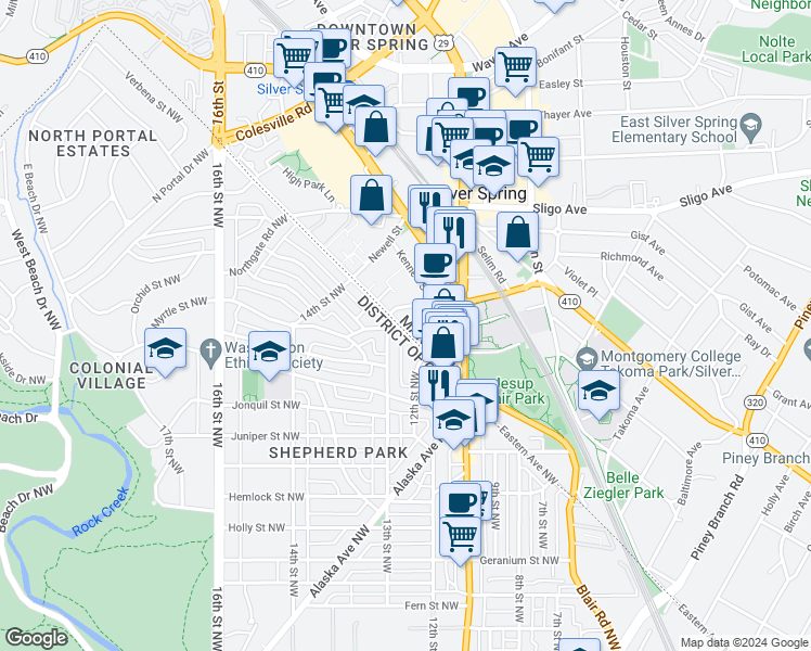 map of restaurants, bars, coffee shops, grocery stores, and more near 101 Independence Avenue Southeast in Washington