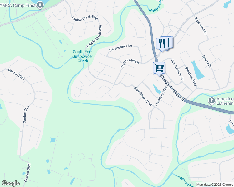 map of restaurants, bars, coffee shops, grocery stores, and more near 3334 Falling Brook Way in Burlington