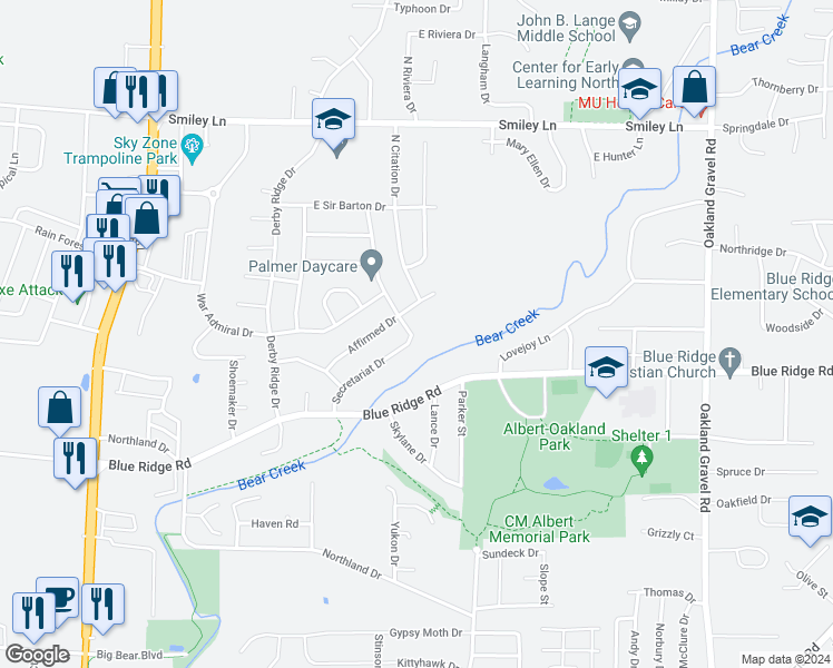 map of restaurants, bars, coffee shops, grocery stores, and more near 1616 Secretariat Drive in Columbia