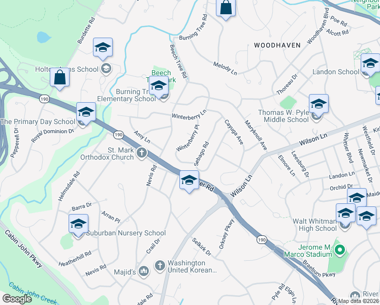 map of restaurants, bars, coffee shops, grocery stores, and more near 7701 Winterberry Place in Bethesda