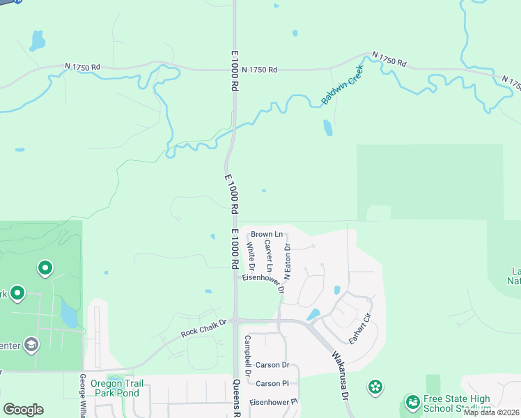 map of restaurants, bars, coffee shops, grocery stores, and more near 1008 North 1700 Road in Lawrence