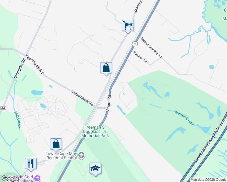 map of restaurants, bars, coffee shops, grocery stores, and more near 641 U.S. 9 in Cape May