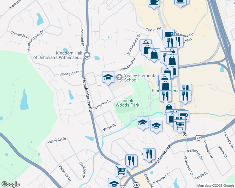 map of restaurants, bars, coffee shops, grocery stores, and more near 217 Surfwood Drive in Florence