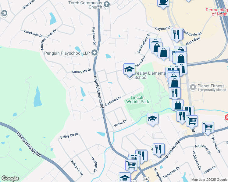 map of restaurants, bars, coffee shops, grocery stores, and more near 8 Kennedy Court in Florence