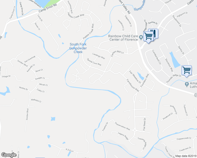 map of restaurants, bars, coffee shops, grocery stores, and more near 7623 Falls Creek Way in Burlington