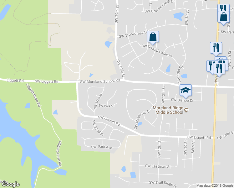 map of restaurants, bars, coffee shops, grocery stores, and more near 3400 Southwest Park Lane in Blue Springs