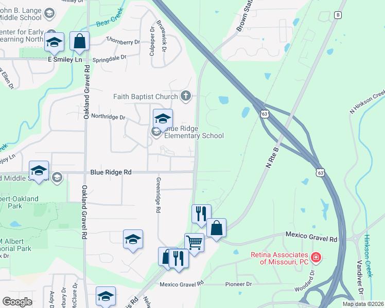 map of restaurants, bars, coffee shops, grocery stores, and more near 2941 Leeway Drive in Columbia