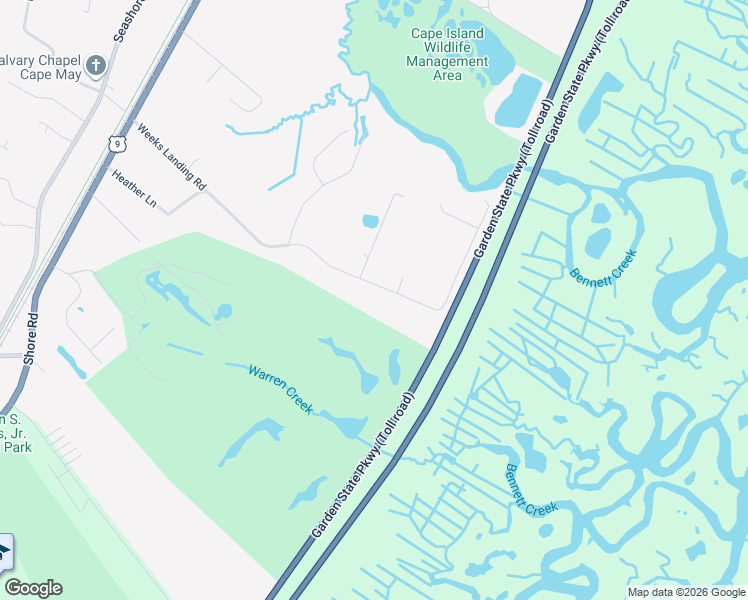map of restaurants, bars, coffee shops, grocery stores, and more near 892 Weeks Landing Road in Cape May