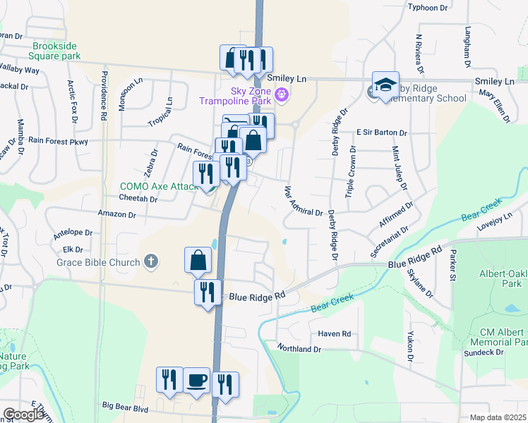 map of restaurants, bars, coffee shops, grocery stores, and more near 1100 Kennesaw Ridge Road in Columbia