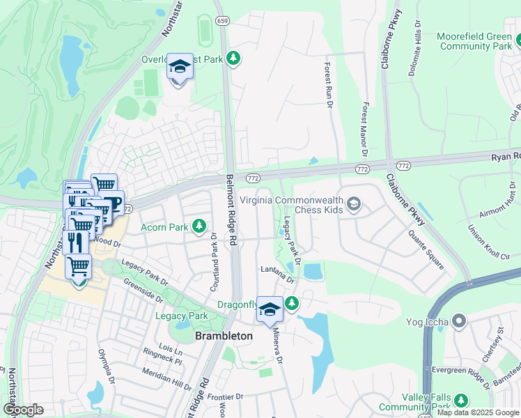 map of restaurants, bars, coffee shops, grocery stores, and more near 22761 Highcrest Circle in Ashburn
