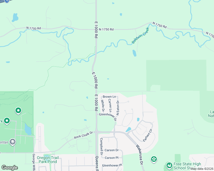 map of restaurants, bars, coffee shops, grocery stores, and more near 1008 N 1700 Rd in Lawrence