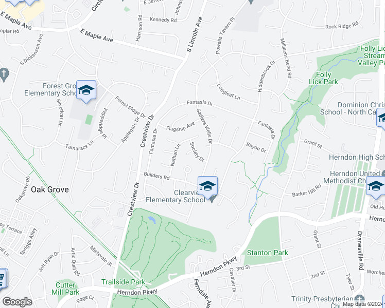 map of restaurants, bars, coffee shops, grocery stores, and more near 1601 Society Court in Herndon