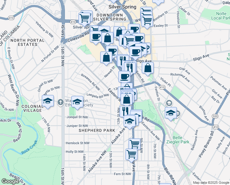 map of restaurants, bars, coffee shops, grocery stores, and more near 101 Independence Avenue Southeast in Washington