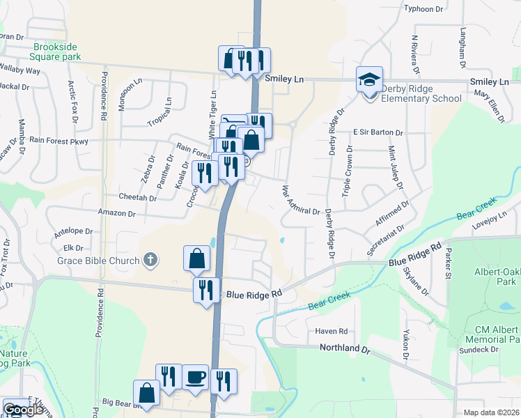 map of restaurants, bars, coffee shops, grocery stores, and more near 1100 Kennesaw Ridge Road in Columbia